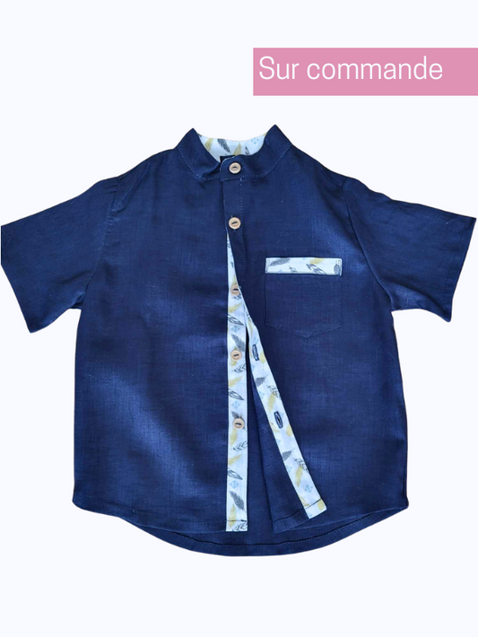 Chemise col mao bleu marine